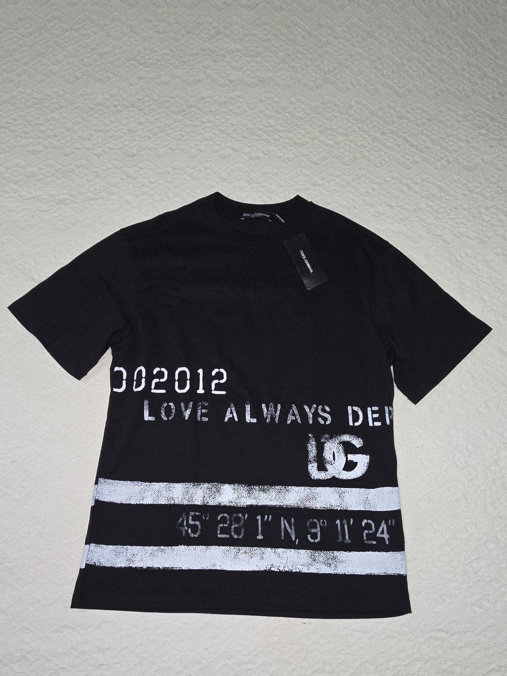 Dolce & Gabbana Black Graphic Logo Tee with White Print